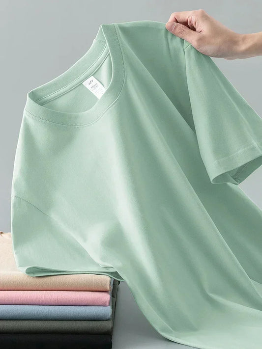 Premium 100% Cotton Heavyweight Men's T-Shirt – Solid Color, Short Sleeve, Summer Casual Tee