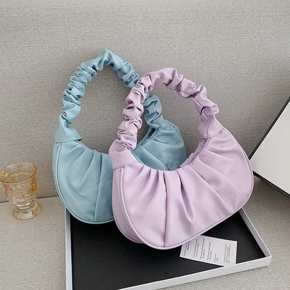 Fashionable Pleated PU Cloud Handbag – Stylish Armpit Shoulder Bag for Women