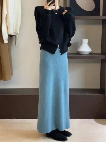 Women's Korean Pure Wool Big Swing Skirt – 2024 High-Quality Long Flowy Skirt