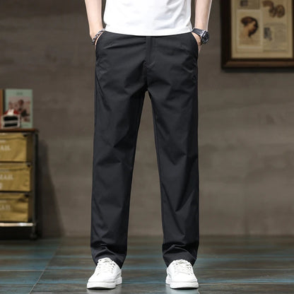 Summer Thin Ice Silk Casual Pants for Men in Solid Color Loose Straight Fashionable Light Business Casual Long Trousers Male