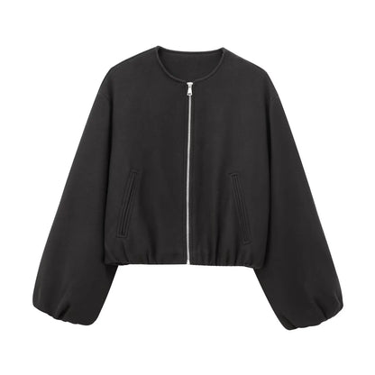 TRAF Women's Zipper Bomber Jacket – Soft Cropped Sports Jacket with Long Sleeves (2024)