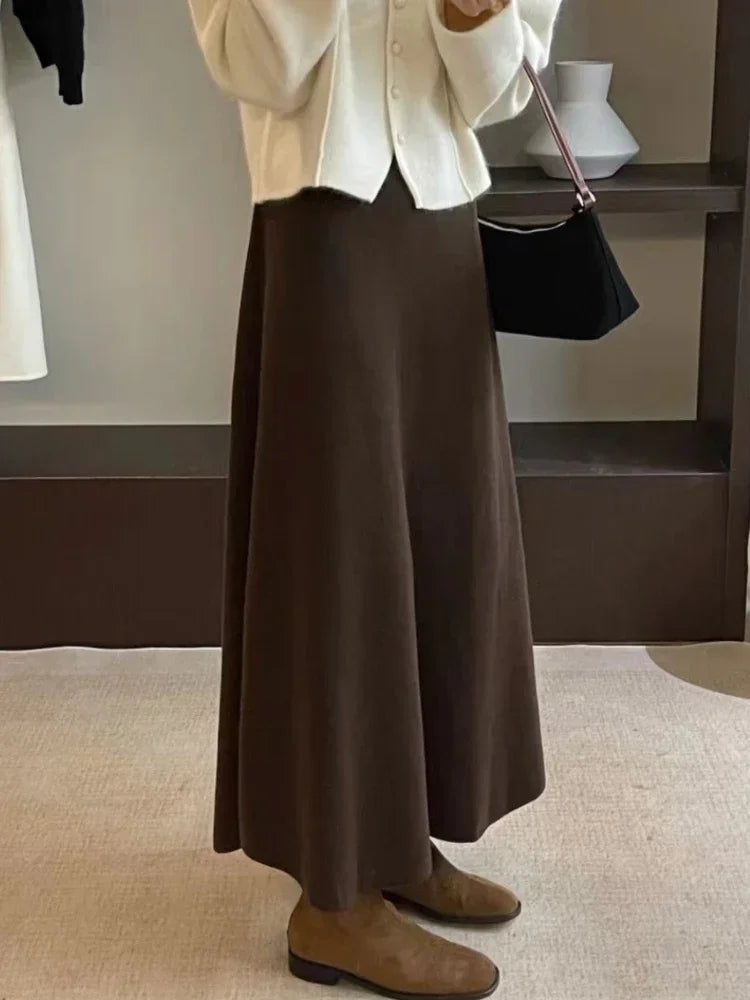Women's Korean Pure Wool Big Swing Skirt – 2024 High-Quality Long Flowy Skirt