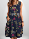 Bohemian Floral Cotton Sundress – Sleeveless Summer Beach Dress with Pockets