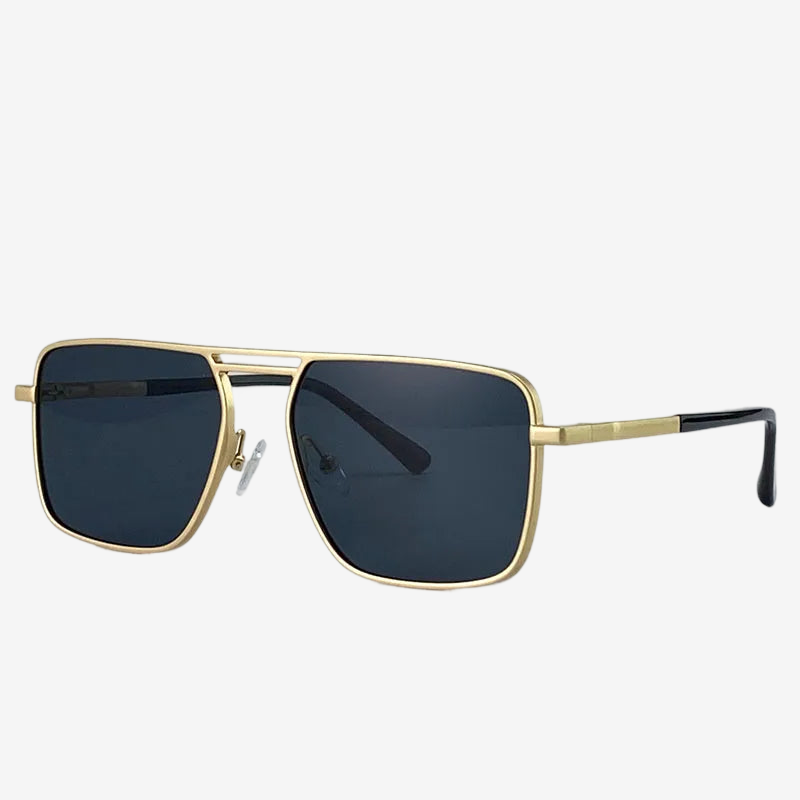 a pair of sunglasses with a black and gold frame