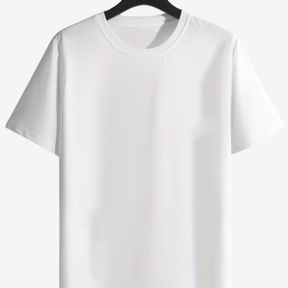 a white t - shirt hanging on a black hanger